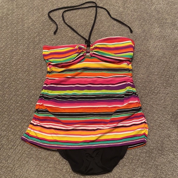 5 for $25 Lauren Ralph Lauren sunset stripe bandeau one-pice swimsuit - Picture 3 of 11